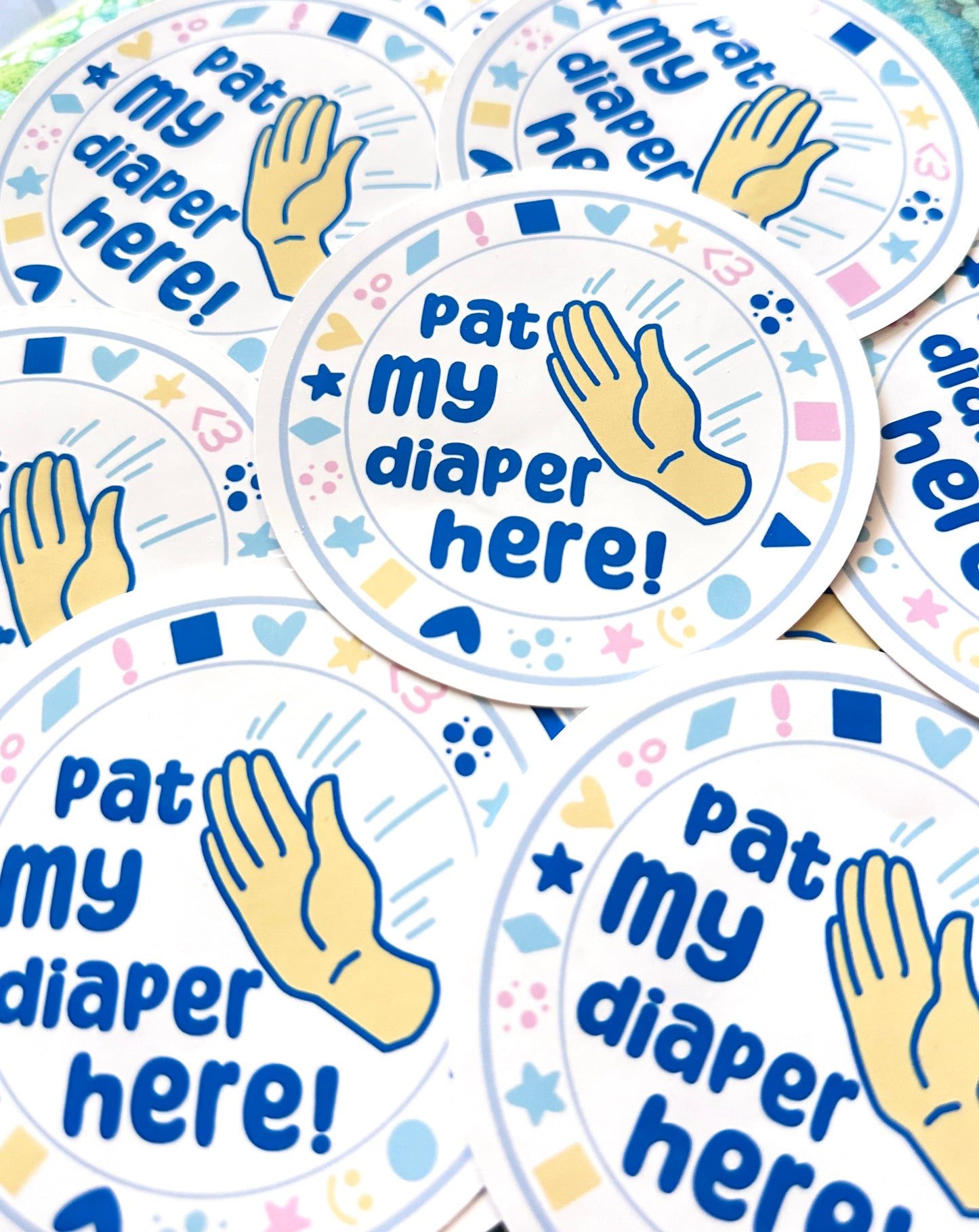 ABDL 3.5" Round Vinyl Sticker, "Pat My Diaper Here!"