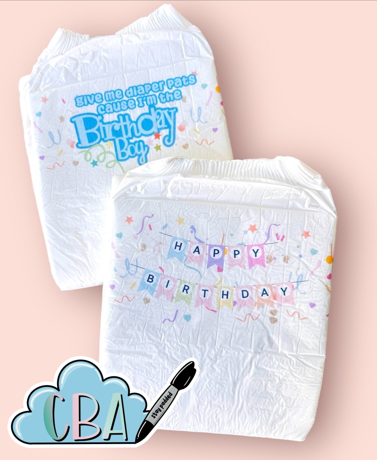 ABDL Clear Premium Diaper Tapes Duo "Happy Birthday Duo" Boy or Girl
