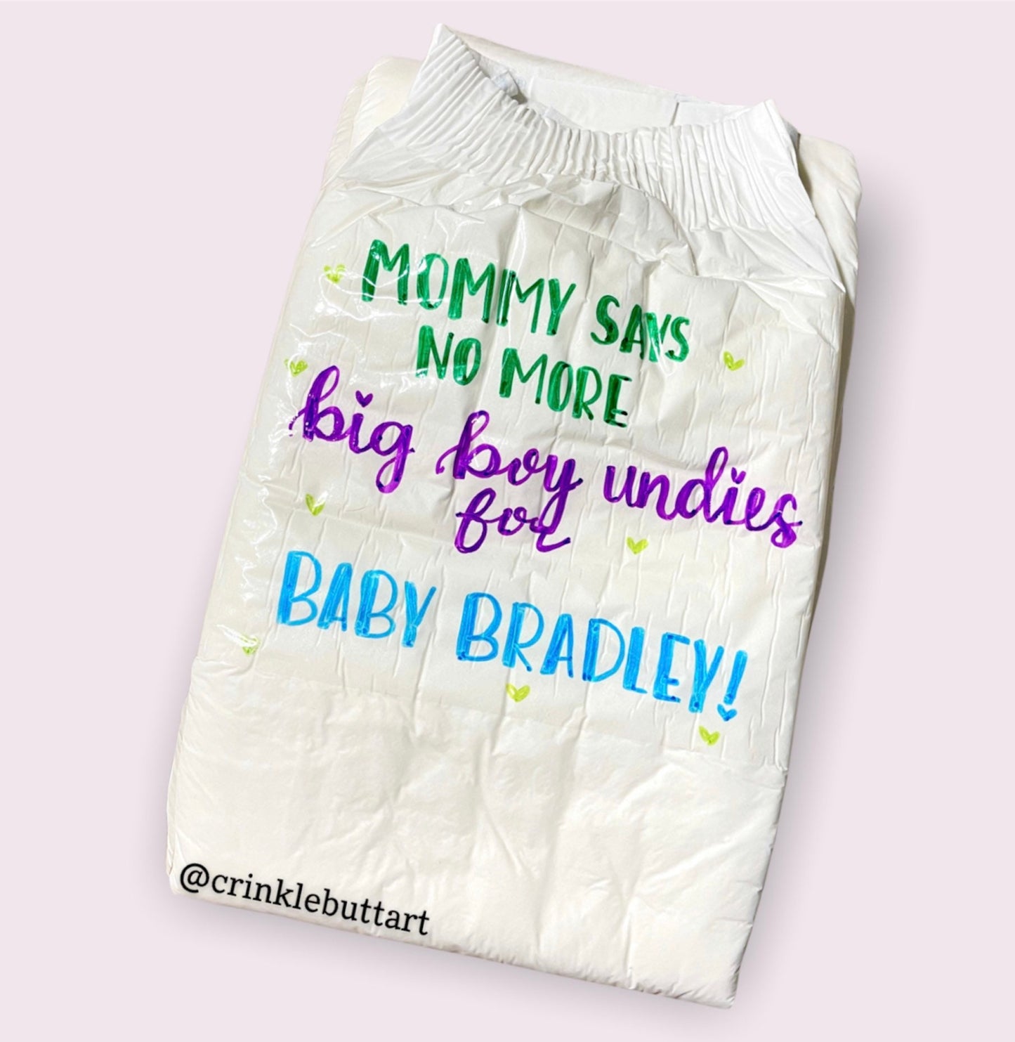 ABDL Adult Baby Diaper, “Gentle Diapering Collection” Insert your Name, Choose 1