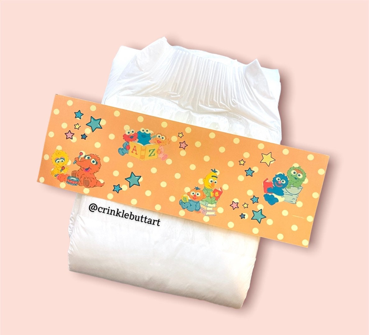 ABDL Diaper Tapes “Vintage Dots & Babies”, Pink, Orange or Blue, ABDL Vintage design