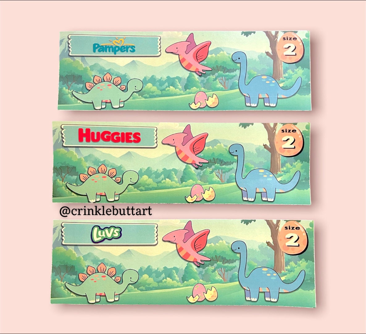 ABDL Clear Premium Diaper Tapes “Pastel Dinos with Logo”