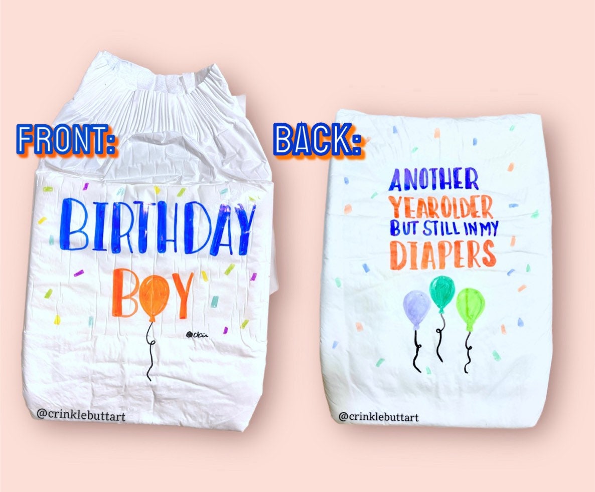 ABDL Adult Baby Diaper, "Birthday Boy"