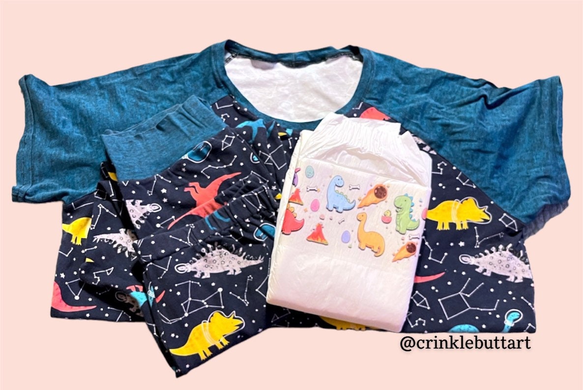 ABDL *CLEAR* Premium Diaper Tapes, "Tiled Dinos"