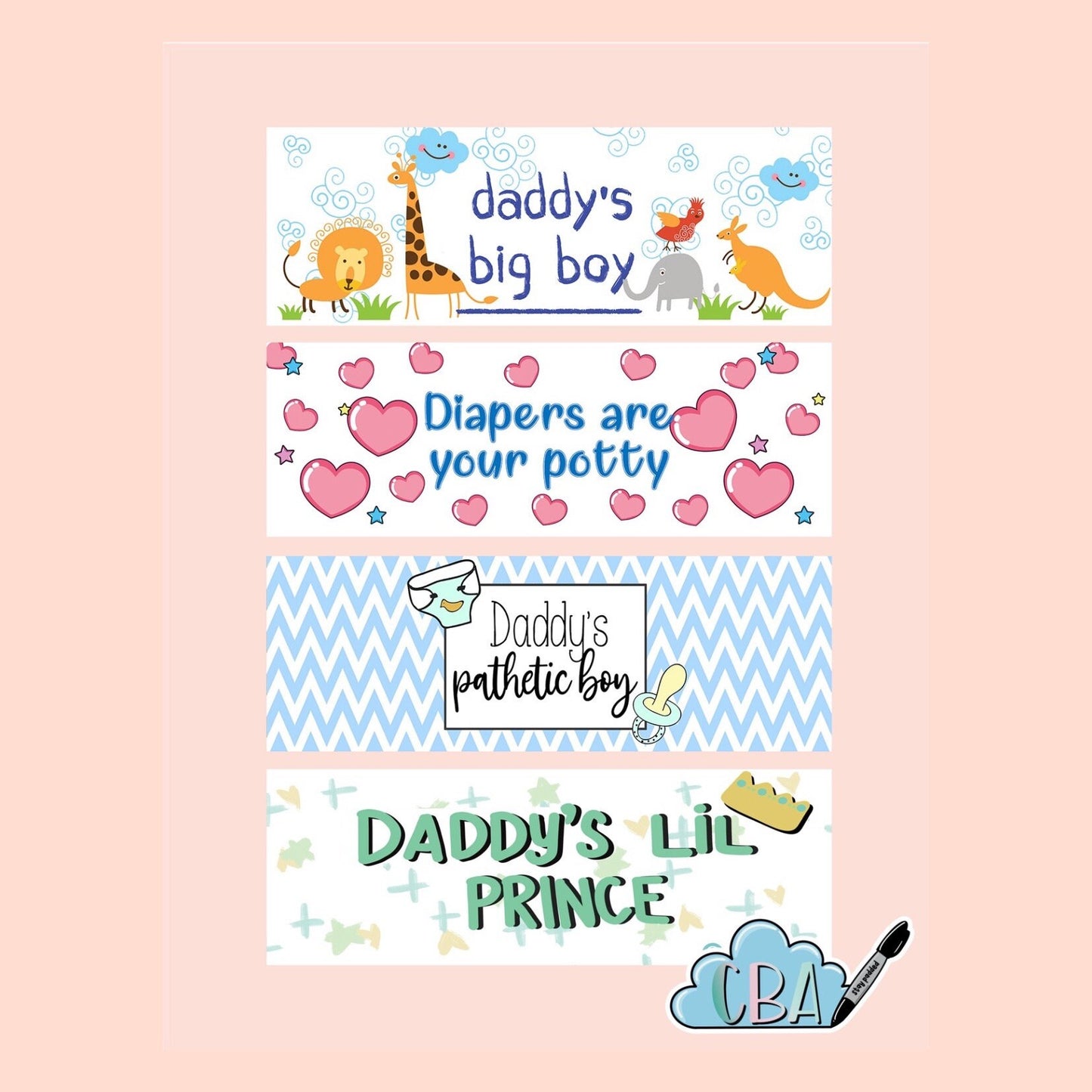 ABDL Diaper Tapes, Pack of 4, Premium Clear “Daddy's Boy Pack”