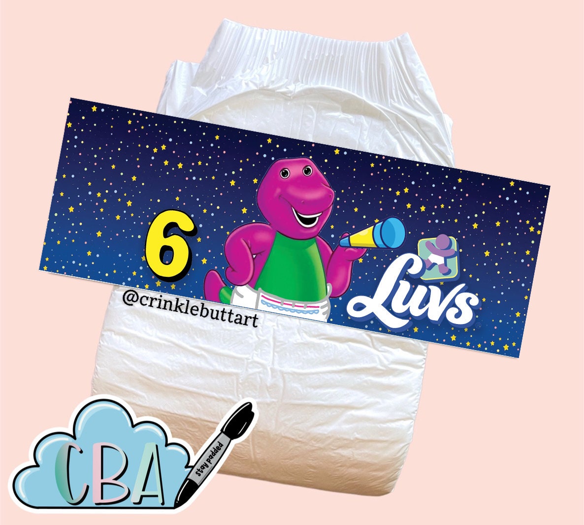 ABDL *CLEAR* Premium Diaper Tapes “Vintage Purple Dinosaur”, ABDL Vintage Design