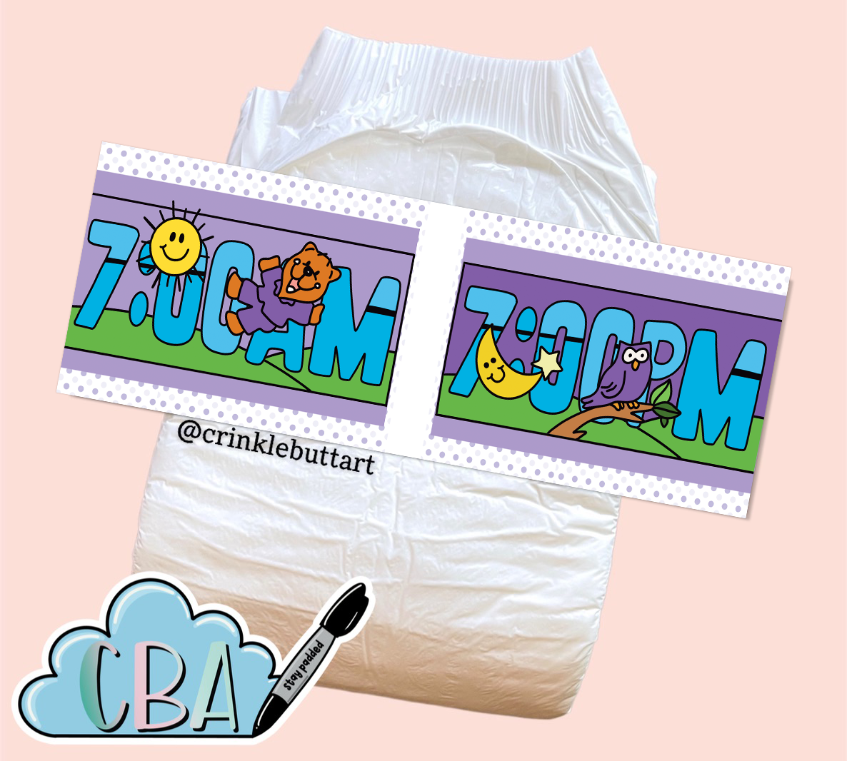 ABDL Clear Premium Diaper Tapes “Vintage 7am to 7pm”