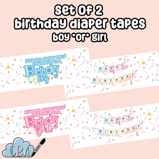 ABDL Clear Premium Diaper Tapes Duo "Happy Birthday Duo" Boy or Girl
