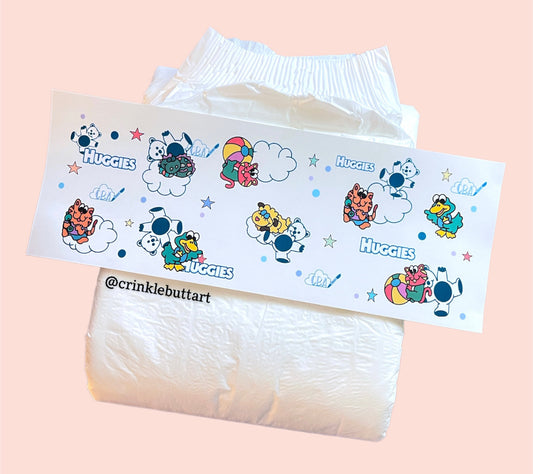 ABDL Clear Premium Diaper Tapes “Vintage Animals & Clouds”