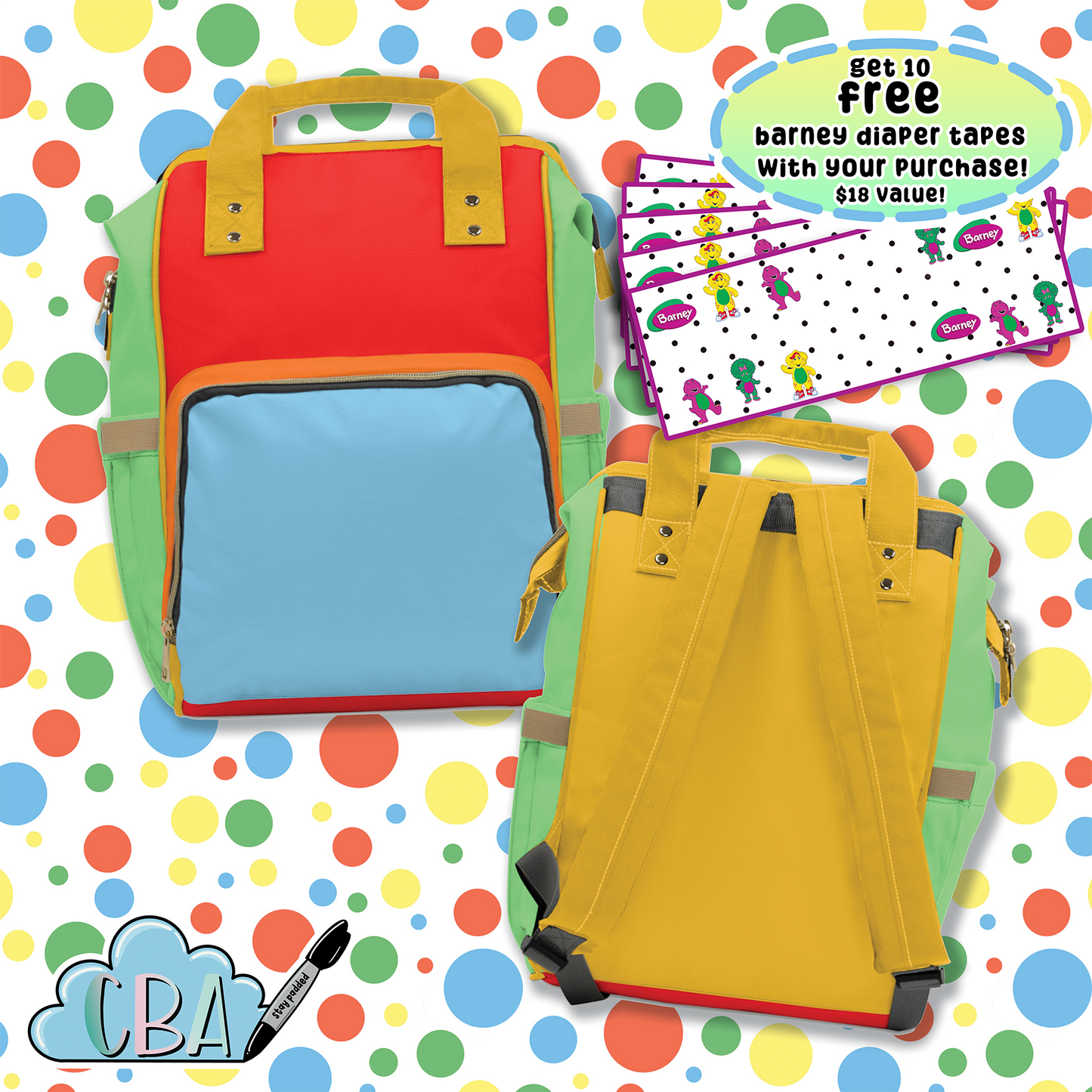 FREE STICKERS ABDL 90s Retro Colors Diaper Bag Backpack