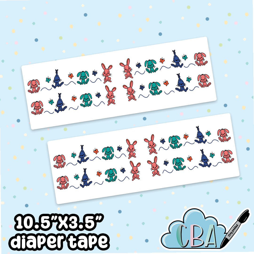 ABDL Clear Premium Diaper Tapes “Vintage Bunnies & Butterflies”