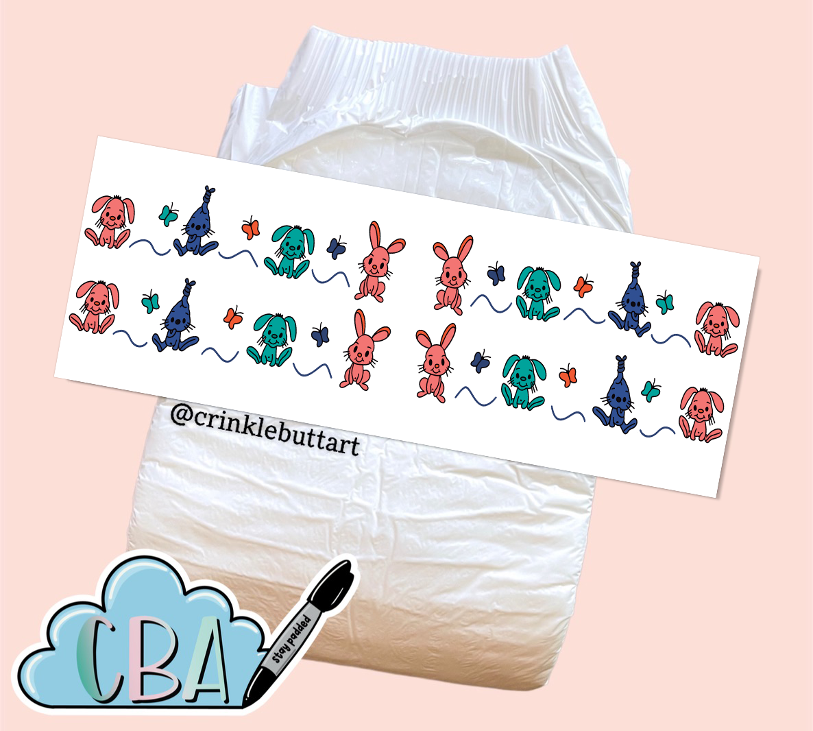 ABDL Clear Premium Diaper Tapes “Vintage Bunnies & Butterflies”