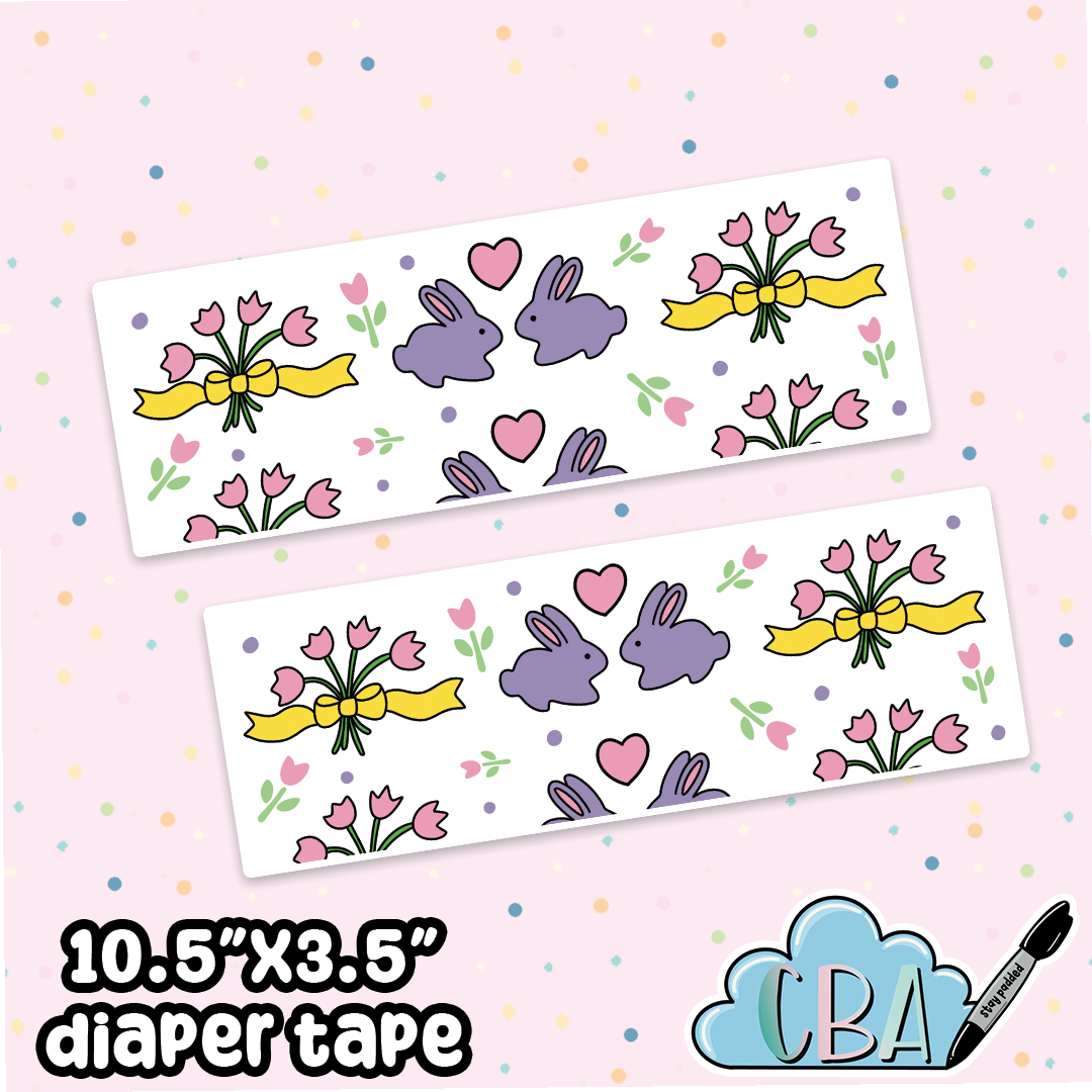 ABDL Clear Premium Diaper Tapes “Vintage Bunnies & Tulips”