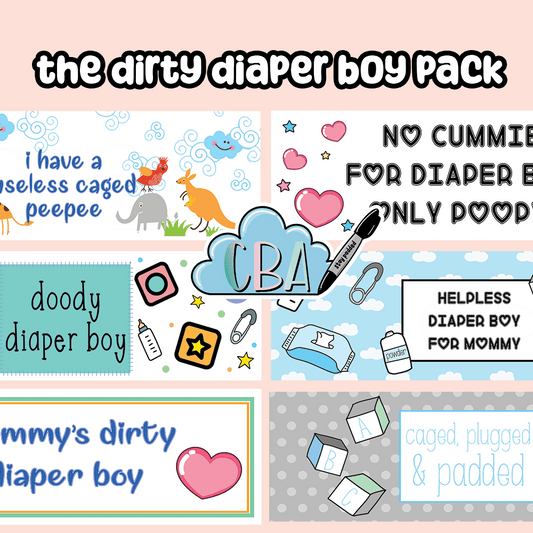 ABDL Diaper Tapes Set of x6, "Dirty Diaper Boy Set"