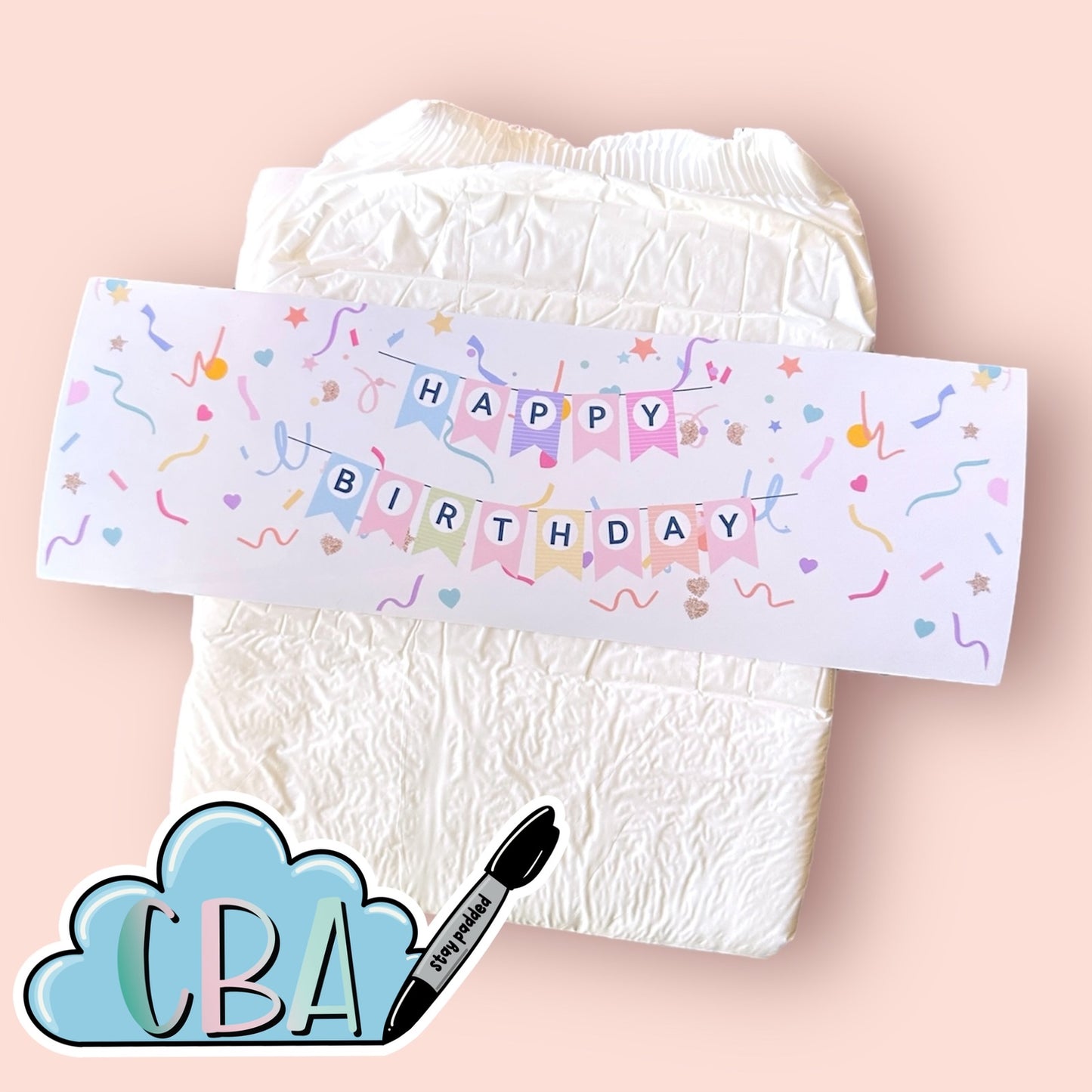 ABDL Clear Premium Diaper Tapes Duo "Happy Birthday Duo" Boy or Girl