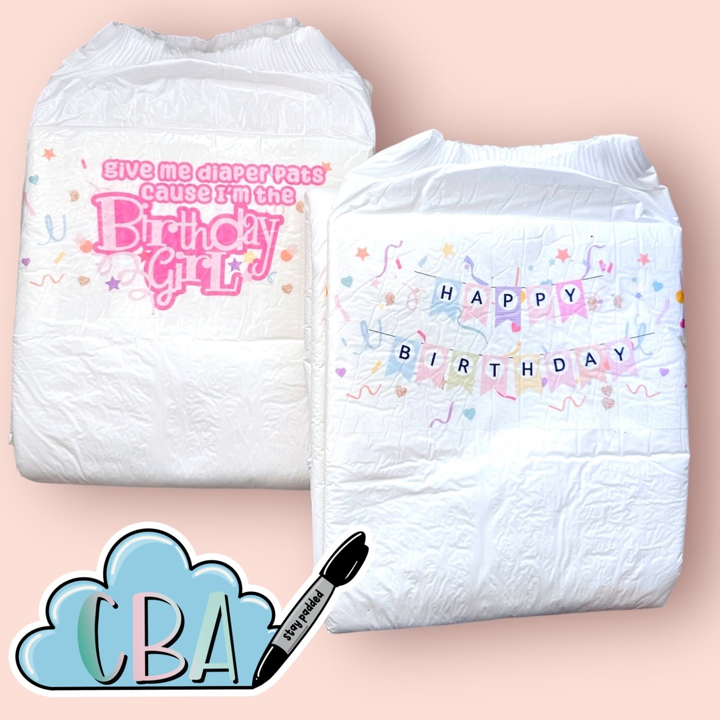 ABDL Clear Premium Diaper Tapes Duo "Happy Birthday Duo" Boy or Girl