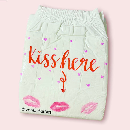 ABDL Adult Baby Diaper “Kiss Here!” With Real Lipstick Prints