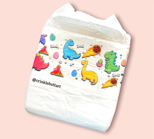 ABDL *CLEAR* Premium Diaper Tapes, "Tiled Dinos"