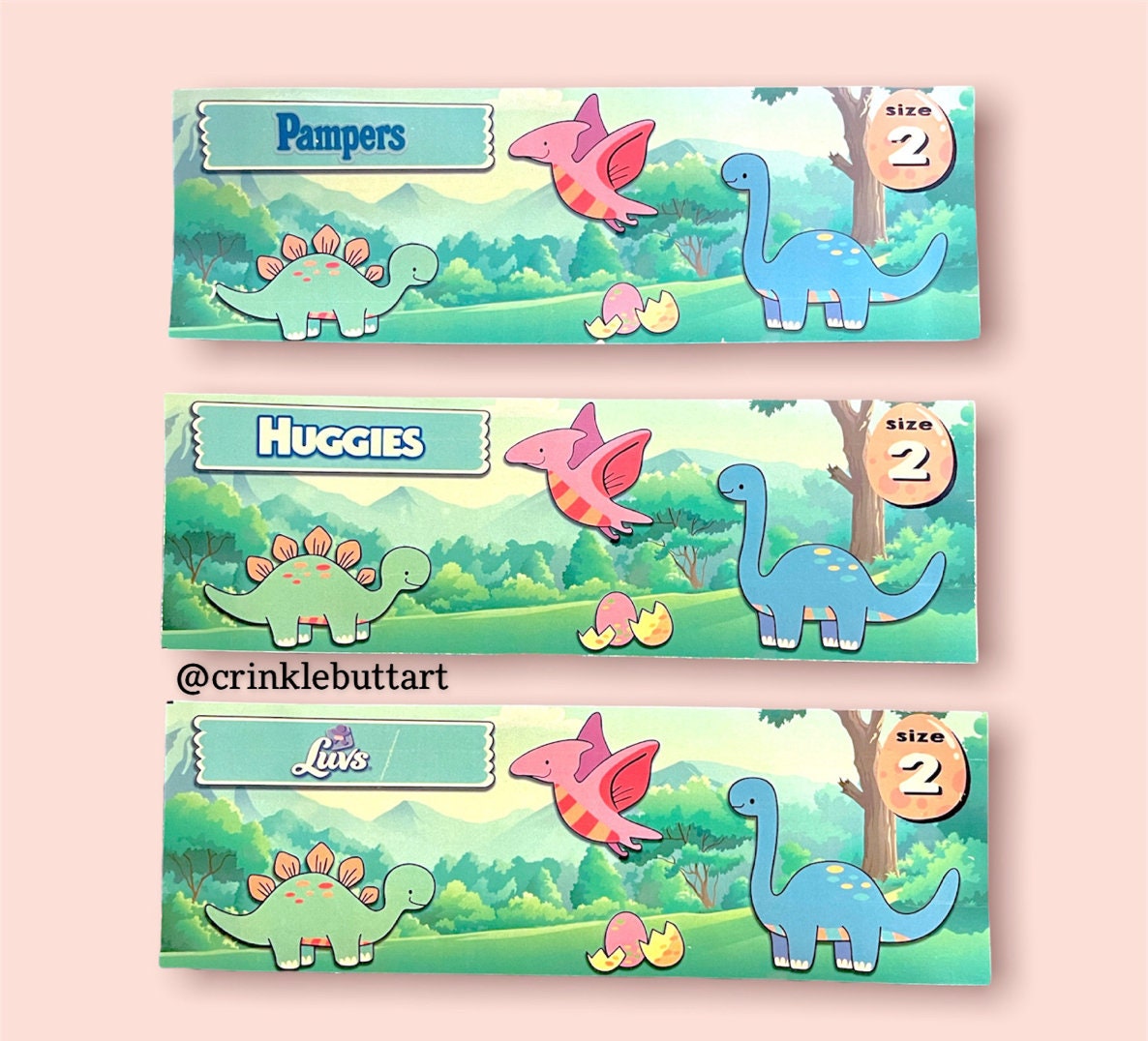 ABDL Clear Premium Diaper Tapes “Pastel Dinos with Logo”