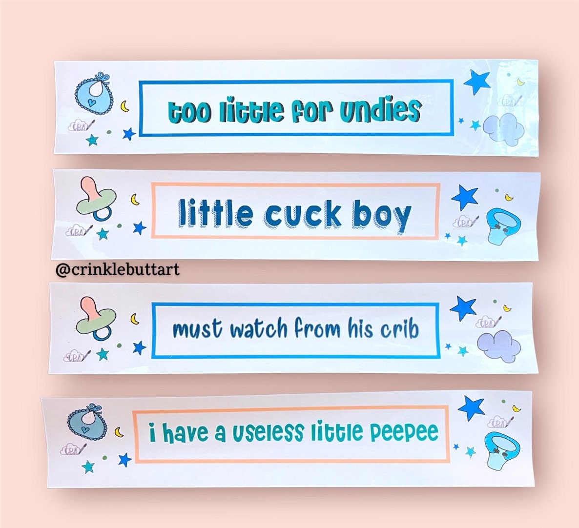 ABDL Skinny Diaper Tapes x4 “Little Boy Cuck Pack”