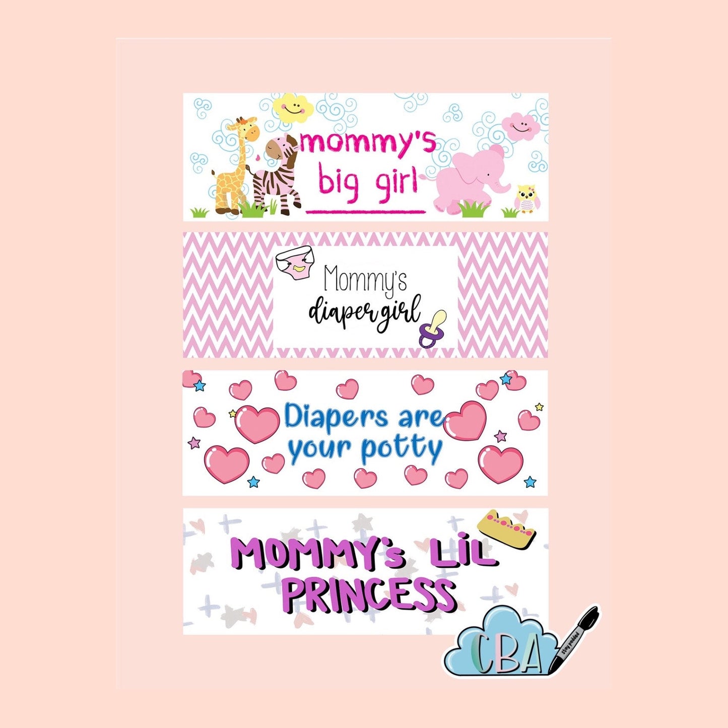 ABDL Diaper Tapes, Pack of 4, Premium Clear “Mommy's Girl Pack”