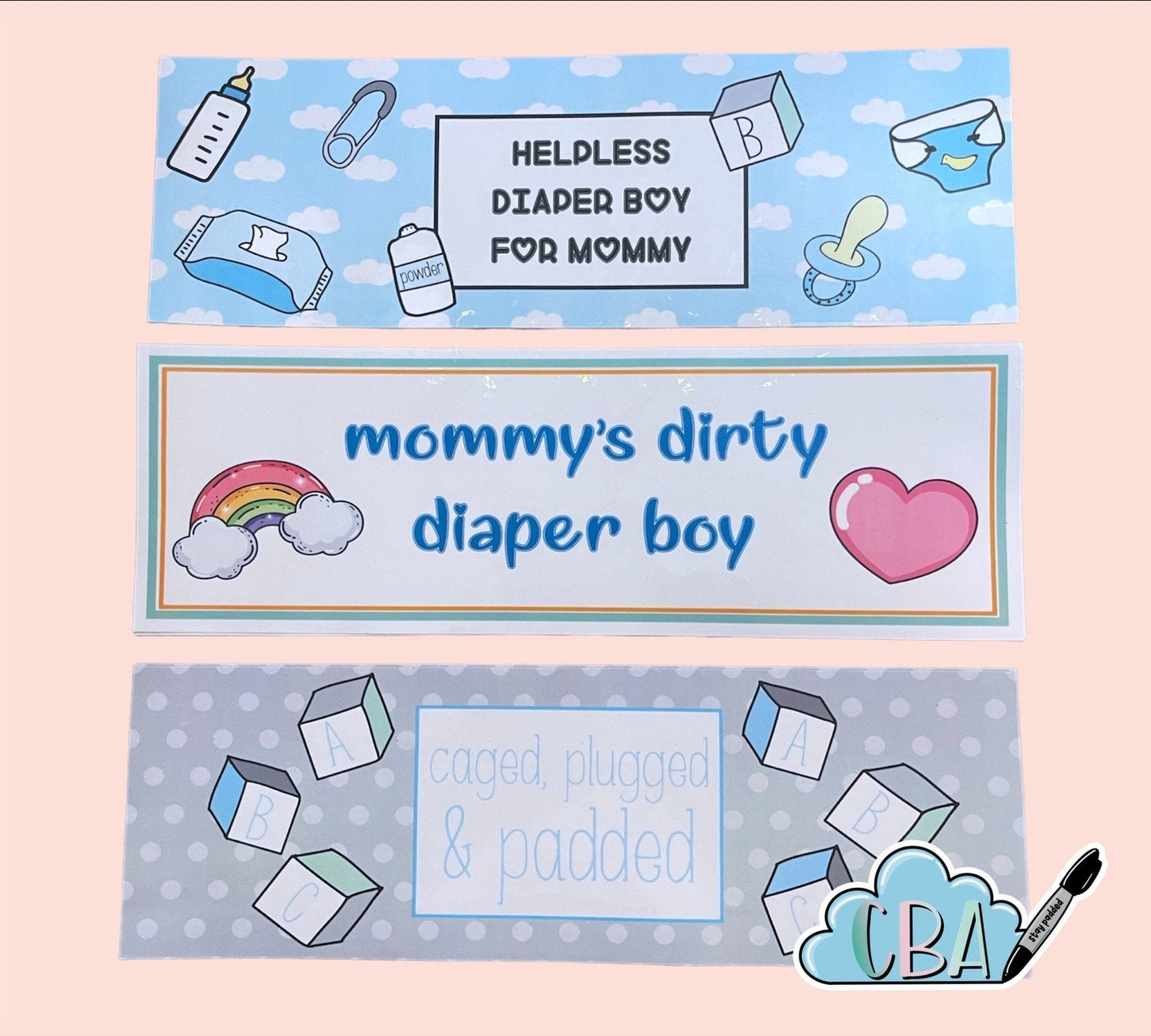 ABDL Diaper Tapes Set of x6, "Dirty Diaper Boy Set"