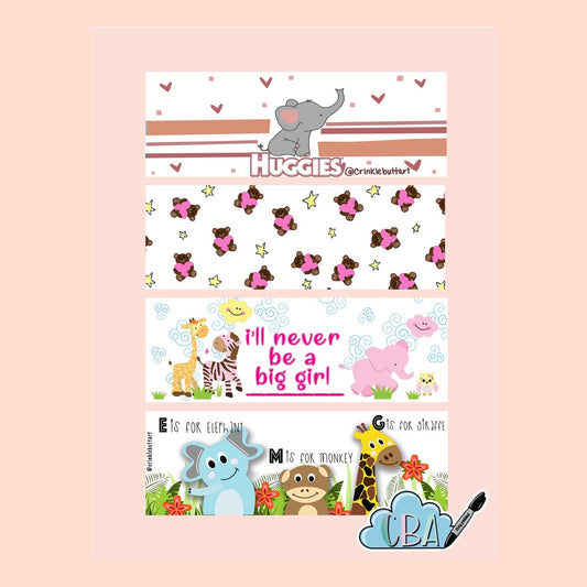 ABDL Diaper Tapes, Pack of 4, Premium Clear “Cute and Pink Pack”