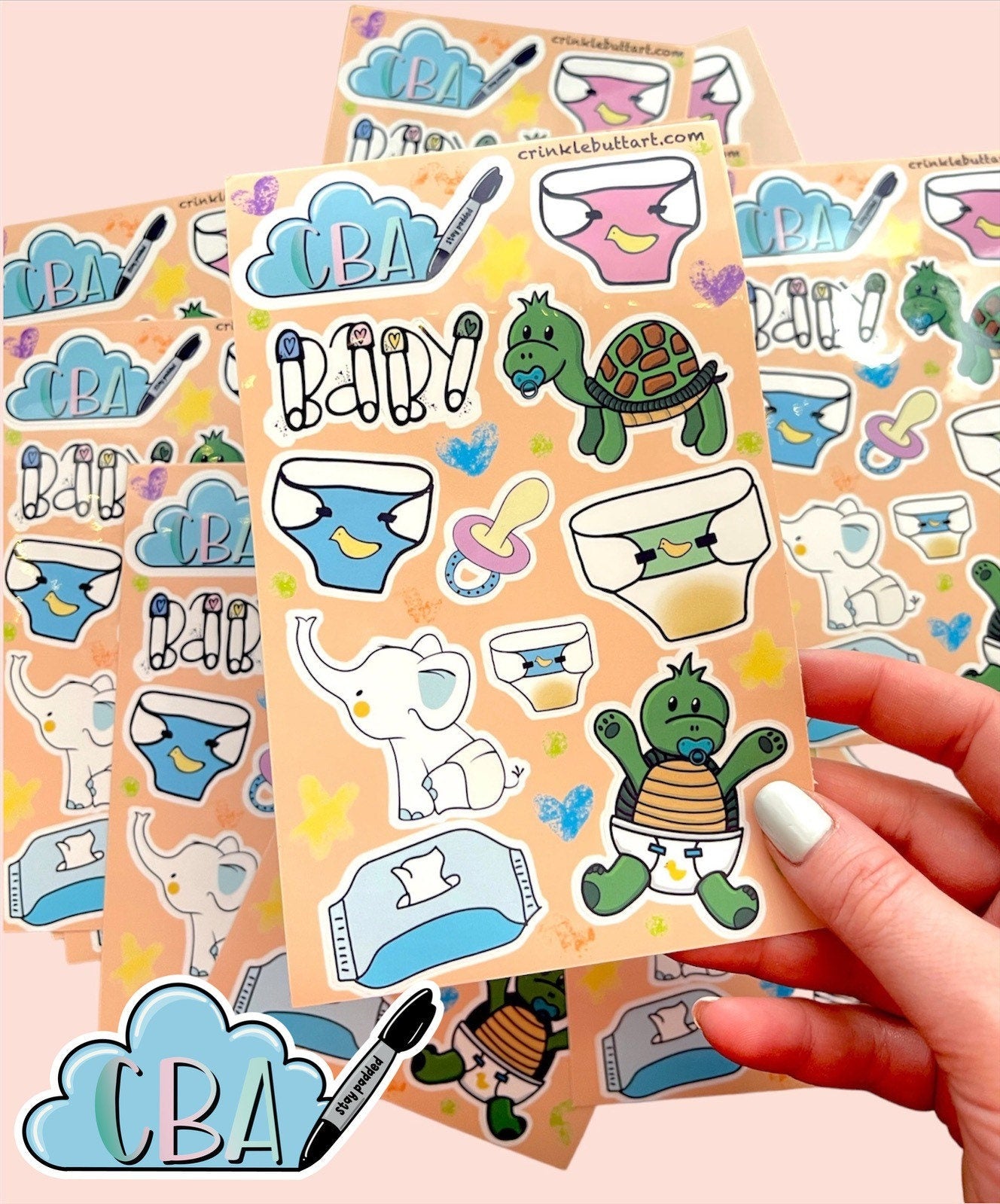 ABDL Sticker Sheet, Adult Stickers, Cute Diaper Decorations “Benny Sticker Sheet”