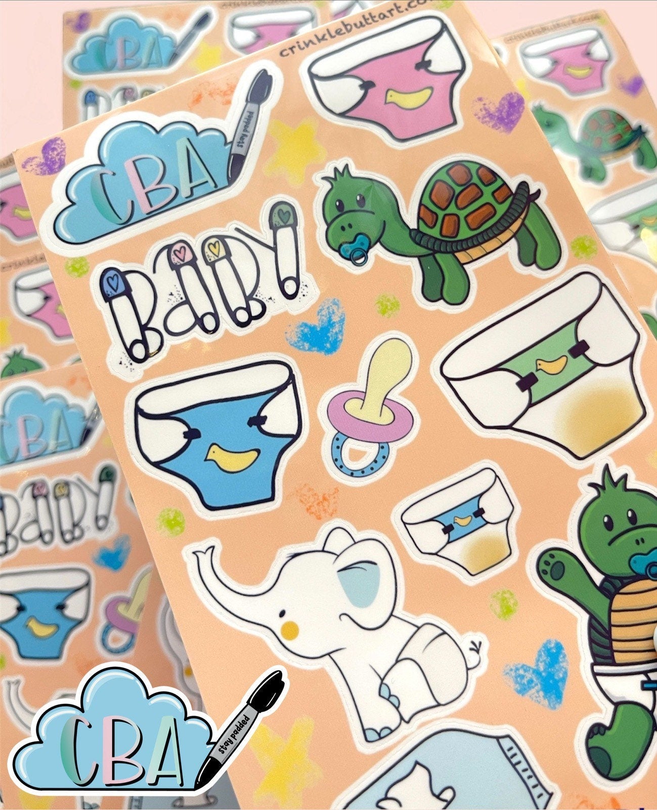 ABDL Sticker Sheet, Adult Stickers, Cute Diaper Decorations “Benny Sticker Sheet”