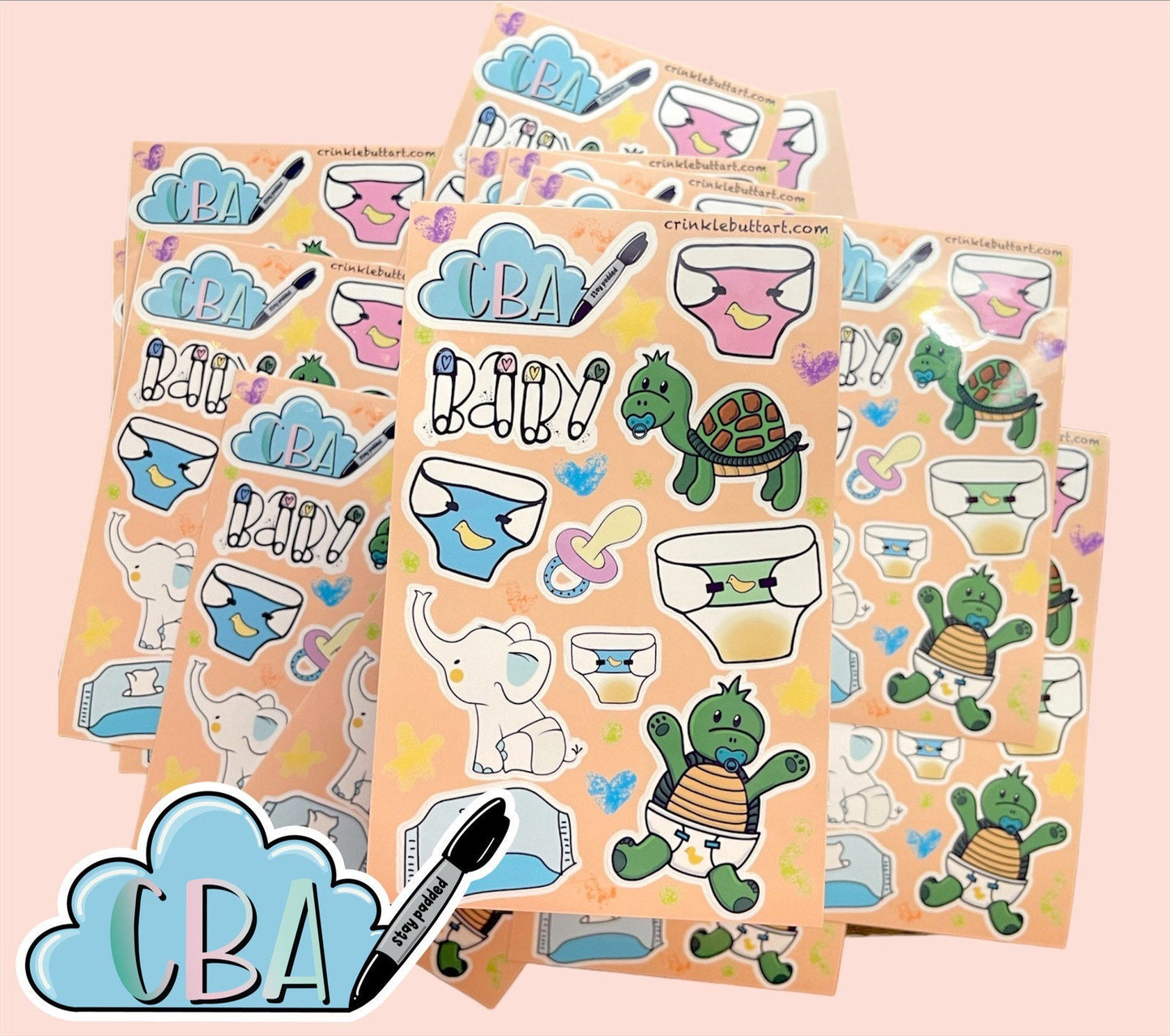 ABDL Sticker Sheet, Adult Stickers, Cute Diaper Decorations “Benny Sticker Sheet”