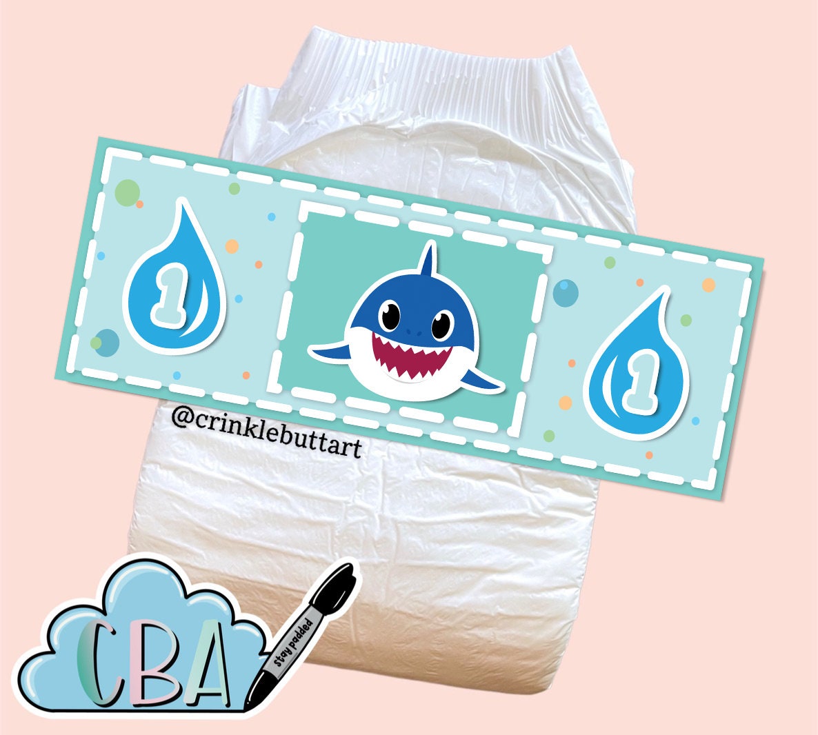 ABDL Diaper Tape “BB Shark”